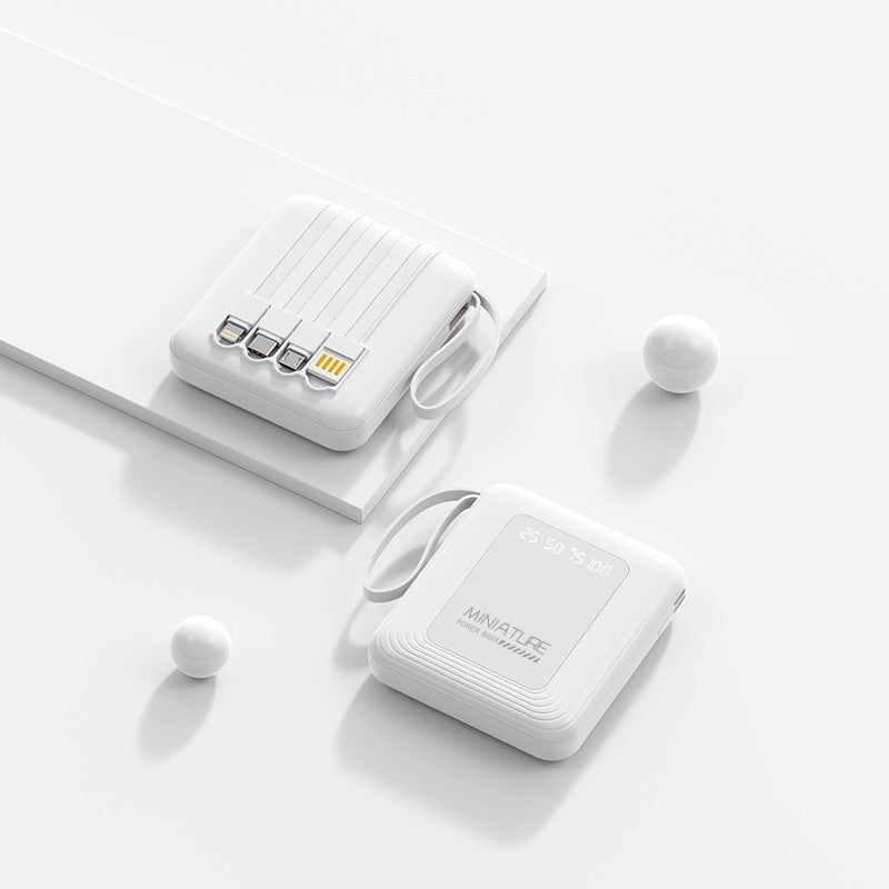 Small backup battery, a versatile portable charger with built-in multi-cables for all your devices.
