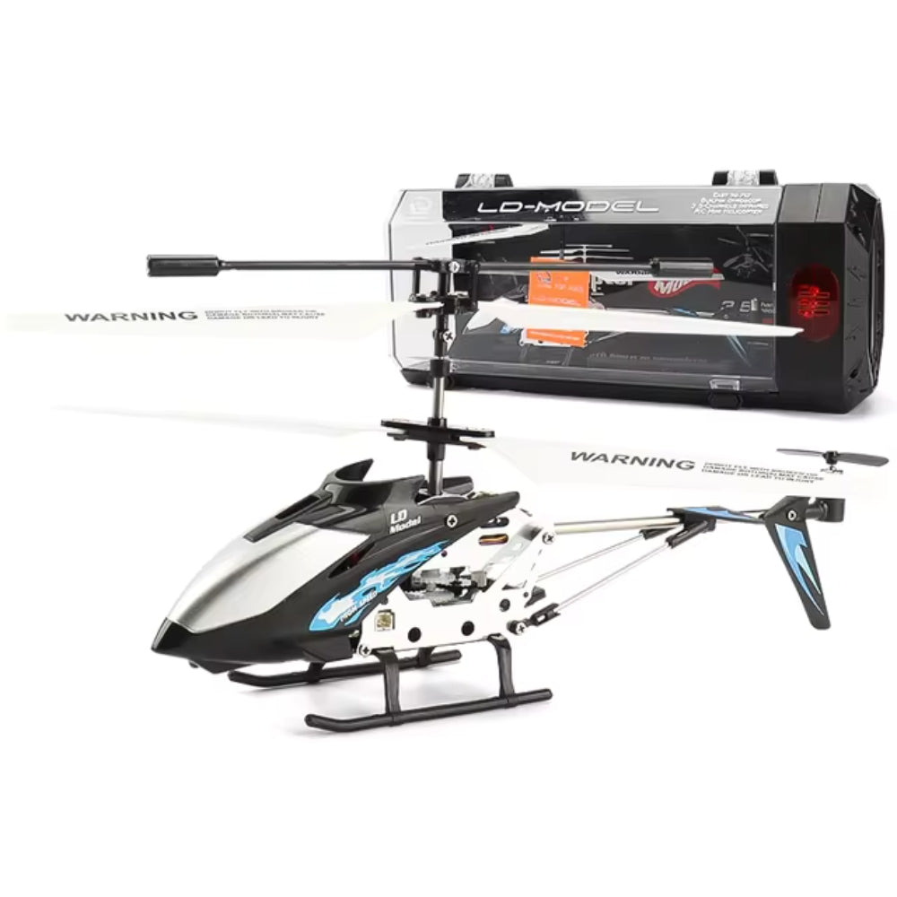 Precision mini RC helicopter in flight, demonstrating stable indoor & outdoor control thanks to its gyro.