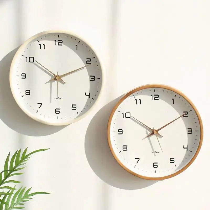 Minimalist brown wooden wall clock for modern home decor, silent Nordic design.