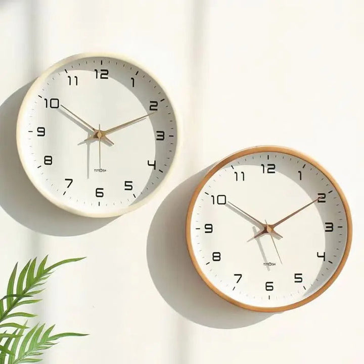 Minimalist brown wooden wall clock for modern home decor, silent Nordic design.