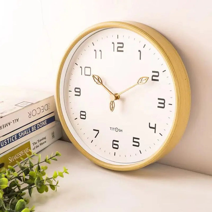 Modern brown wooden wall clock, silent & minimalist, perfect for office or home decor.