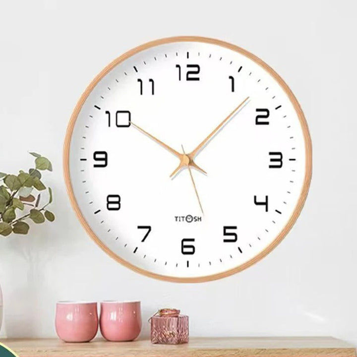 Clean-line minimalist brown wooden wall clock, silent operation, ideal for modern home decor.