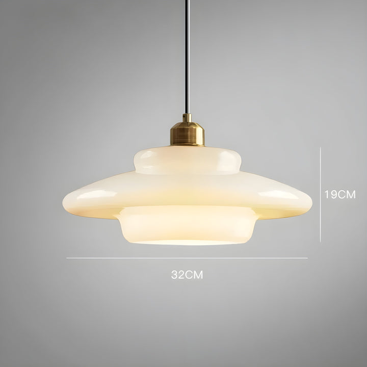 Contemporary ivory glass LED hanging lamp, ideal for elegant lighting.