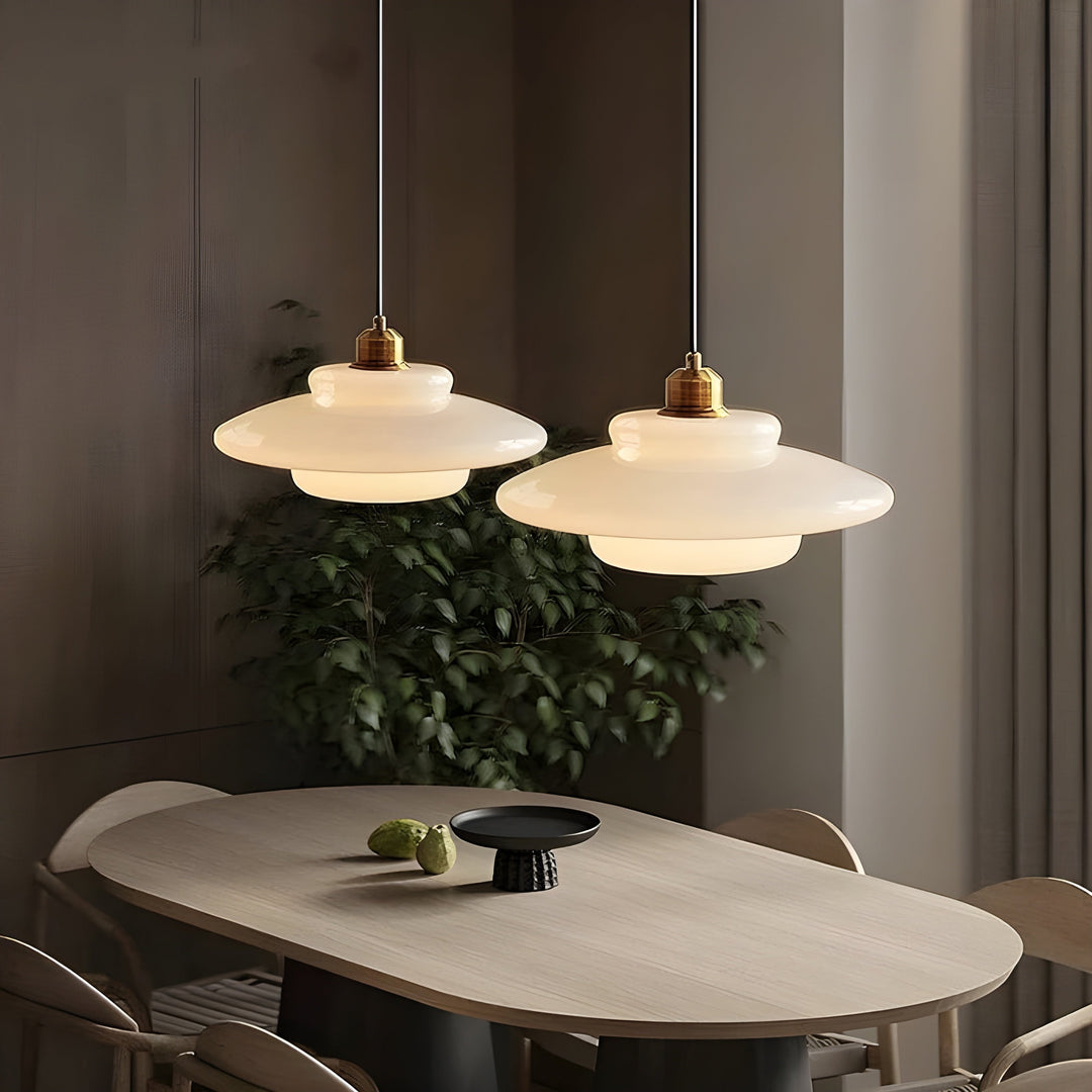 Decorative ivory glass LED pendant light, an elegant ceiling fixture.