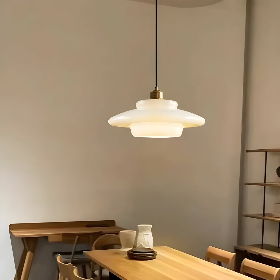 Home decor: Minimalist ivory glass LED light, an elegant hanging lamp.