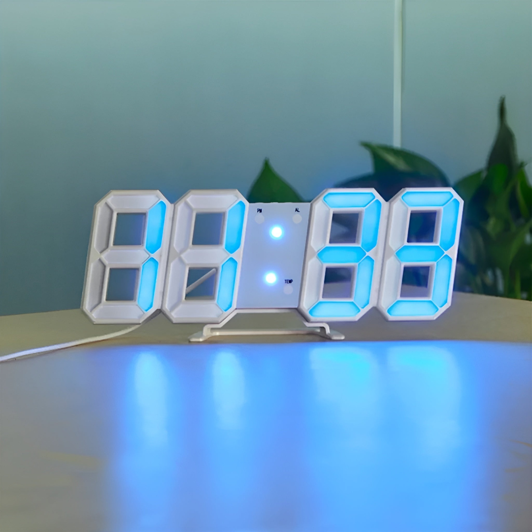 Elegant minimalist LED wall clock. Perfect modern decor for living rooms, offices, or as a bedside tabletop clock.