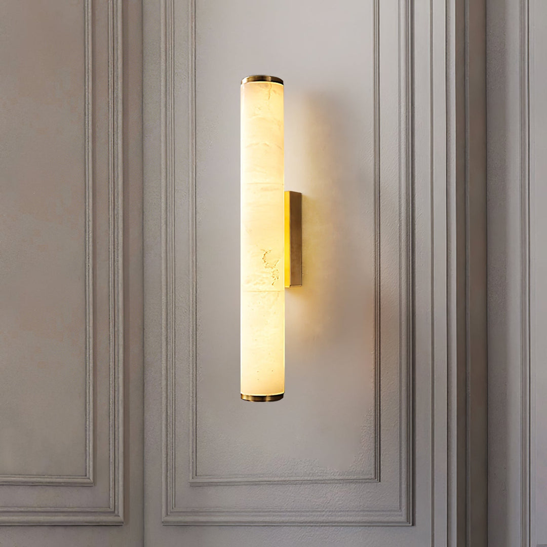 Warm white LED wall sconce, modern design for ambient indoor lighting. Hardwired lamp fixture.