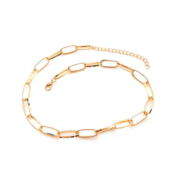 Gold plated minimalist link chain necklace & bracelet set for women, delicate and elegant design.
