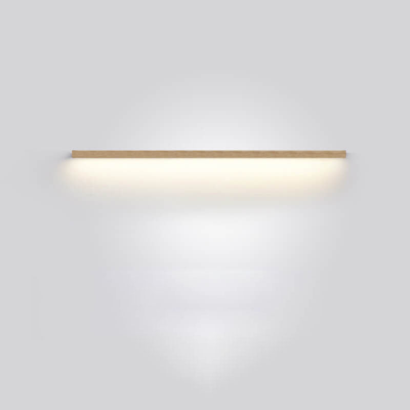 Minimalist wooden wall lamp with warm LED light, perfect for modern home decor.