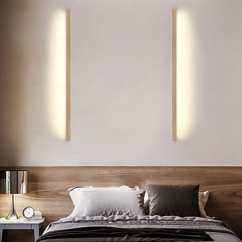 Designer minimalist wooden wall lamp, bringing modern LED light to any room.