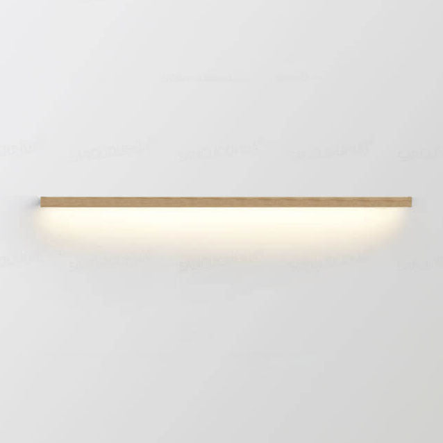 Natural wood wall lamp with energy-saving LED, enhancing minimalist home decor.