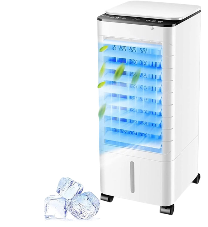 Mobile 3-in-1 evaporative air cooler, ideal for instant home & office cooling, humidifying & purifying air.
