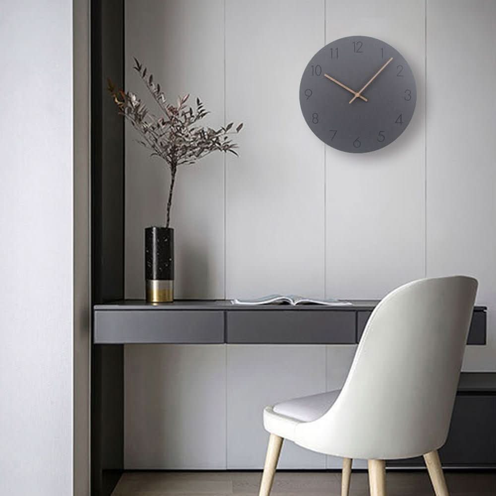 Scandinavian style 11.4in silent wood wall clock. Modern home accent for bedroom or kitchen decor.