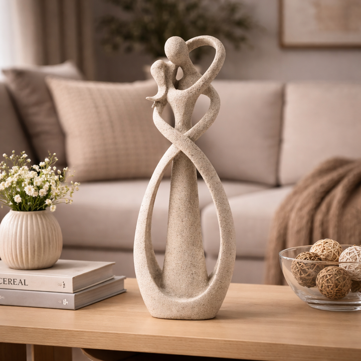 Romantic abstract sculpture for home decor. Stylish resin artwork, ideal for modern shelf or tabletop display.