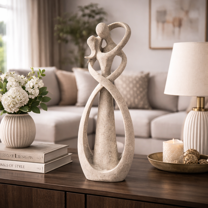 Elegant abstract resin sculpture. A romantic modern art piece, perfect for decorative tabletop and shelf styling.