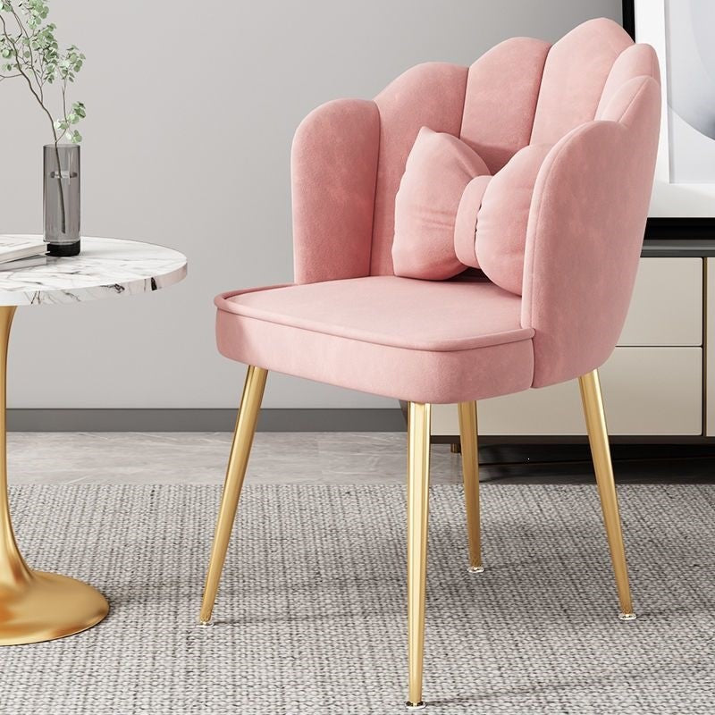 Modern accent chair with elegant gold legs for living room or office decor.