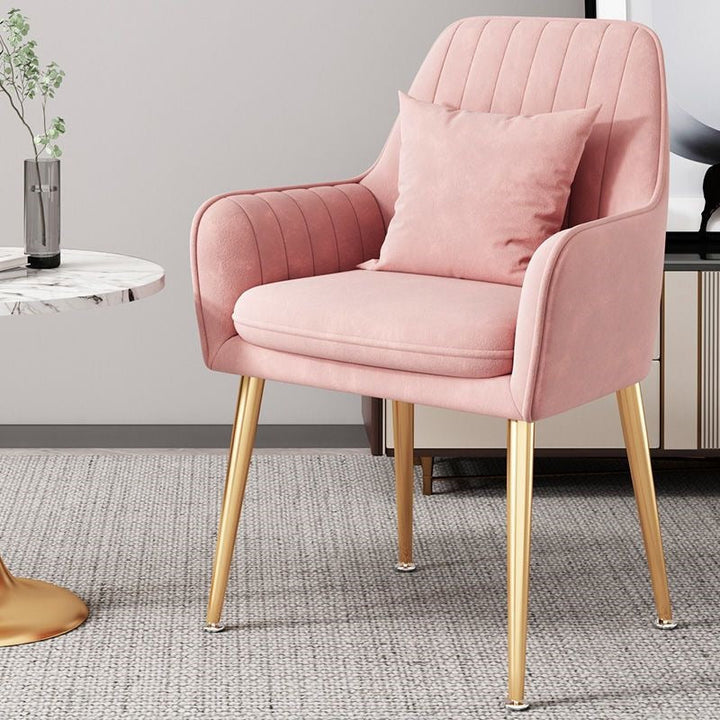 Elegant grey accent chair with gold tapered legs, stylish office furniture.