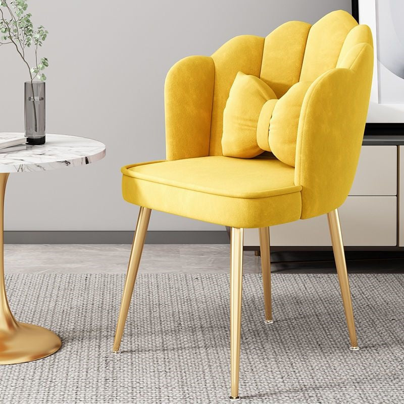 Office reception chair, stylish gold legs, welcoming for guests.