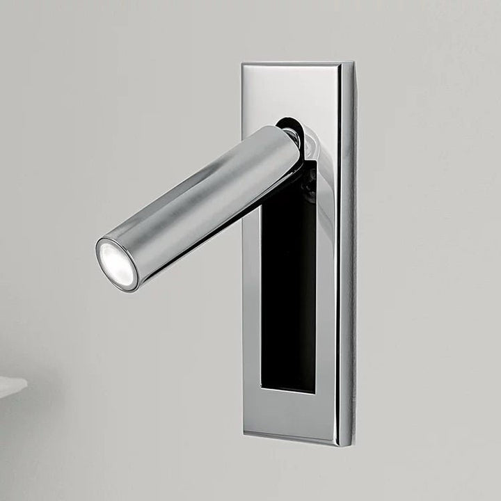 Sleek black adjustable LED wall light, dimmable for comfortable bedside reading.