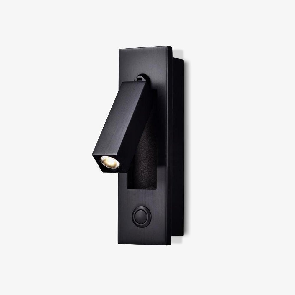 Sleek LED wall sconce, adjustable arm, perfect task light for focused reading by the bed.
