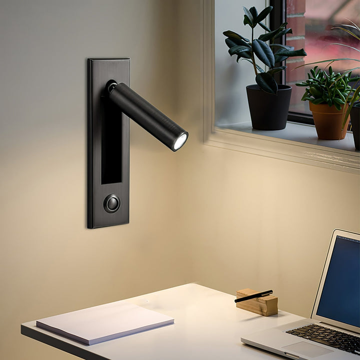Dimmable LED bedside lamp, wall-mounted, offering focused light for modern bedroom decor.