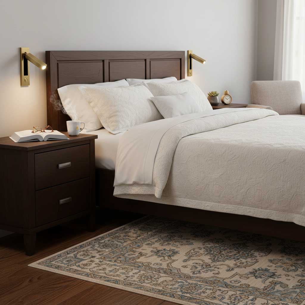 Contemporary adjustable LED reading light, wall-mounted for space-saving home lighting.