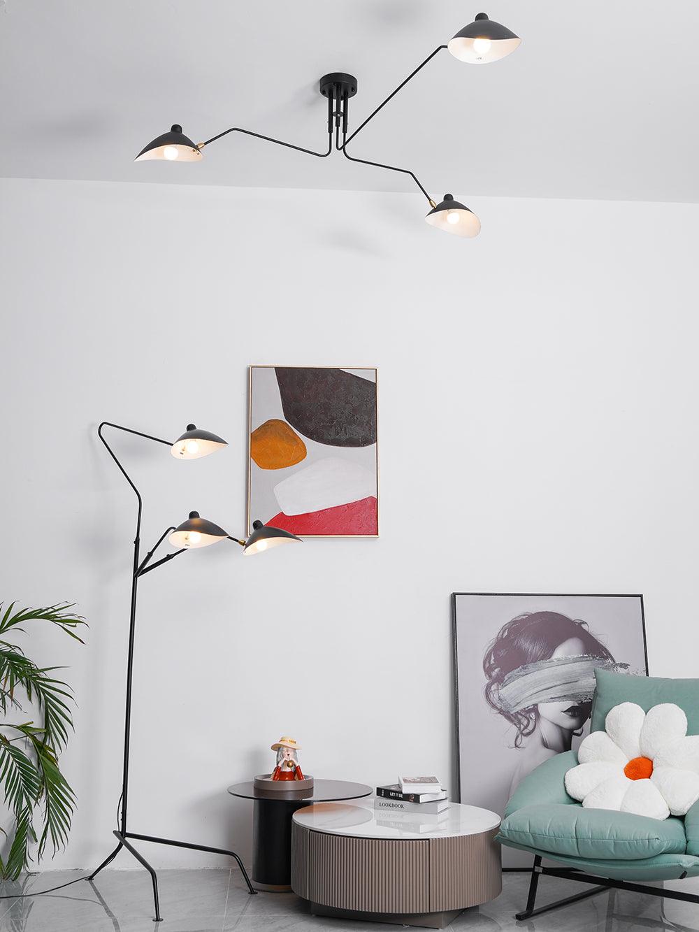Stylish adjustable multi-arm ceiling light, metal fixture for modern living rooms.