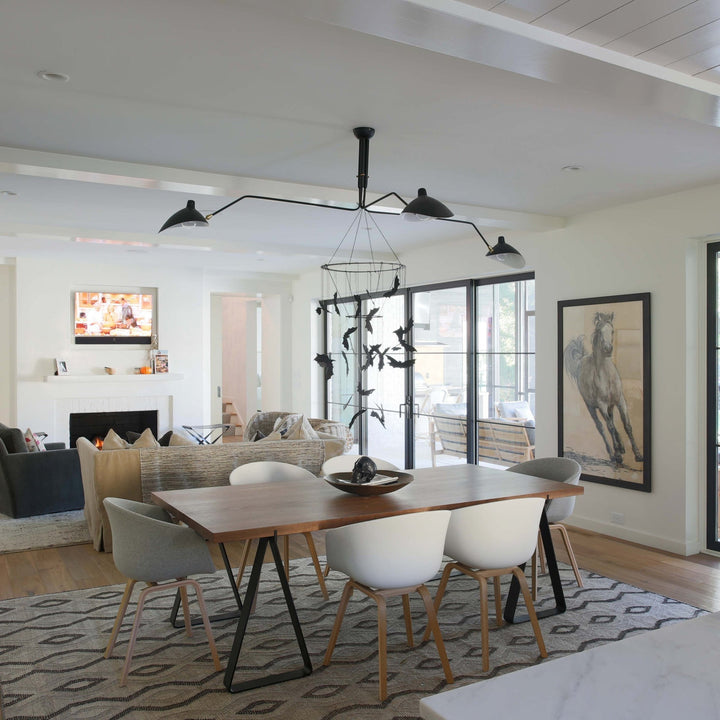Minimalist adjustable multi-arm ceiling lamp, metal fixture for contemporary dining.