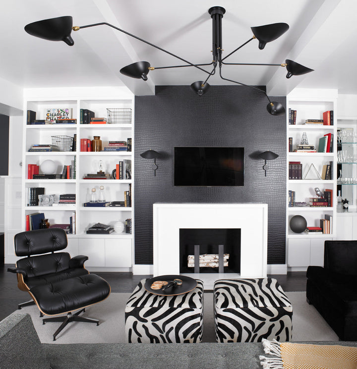 Contemporary adjustable multi-arm ceiling light, metal for modern living room decor.