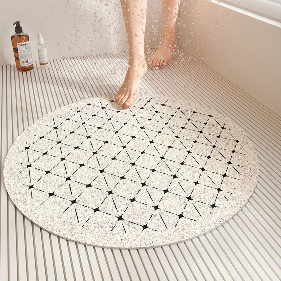 Grippy anti-slip square shower mat. Quick-dry, modern geometric bath mat enhances bathroom safety and style.