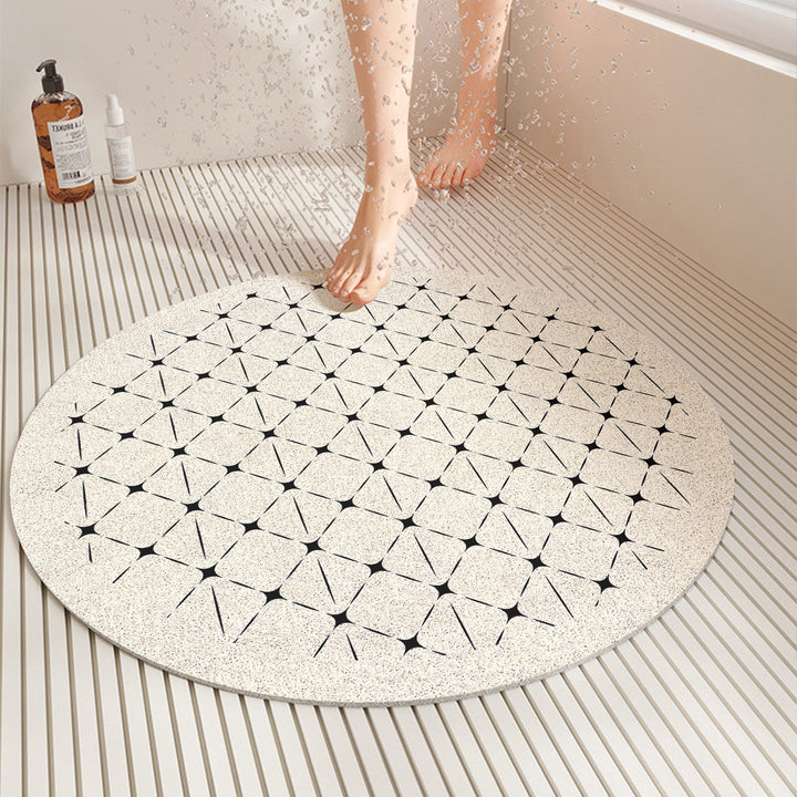 Grippy anti-slip square shower mat. Quick-dry, modern geometric bath mat enhances bathroom safety and style.