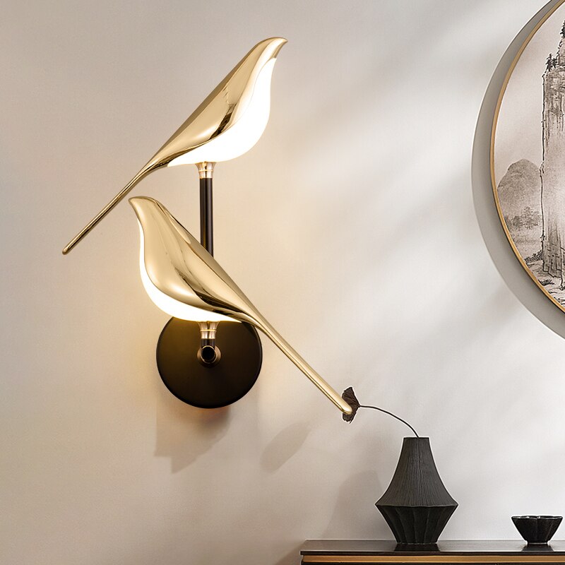 Sleek magnetic bird wall lamp. Flexible LED lighting for modern spaces & unique interior decor.