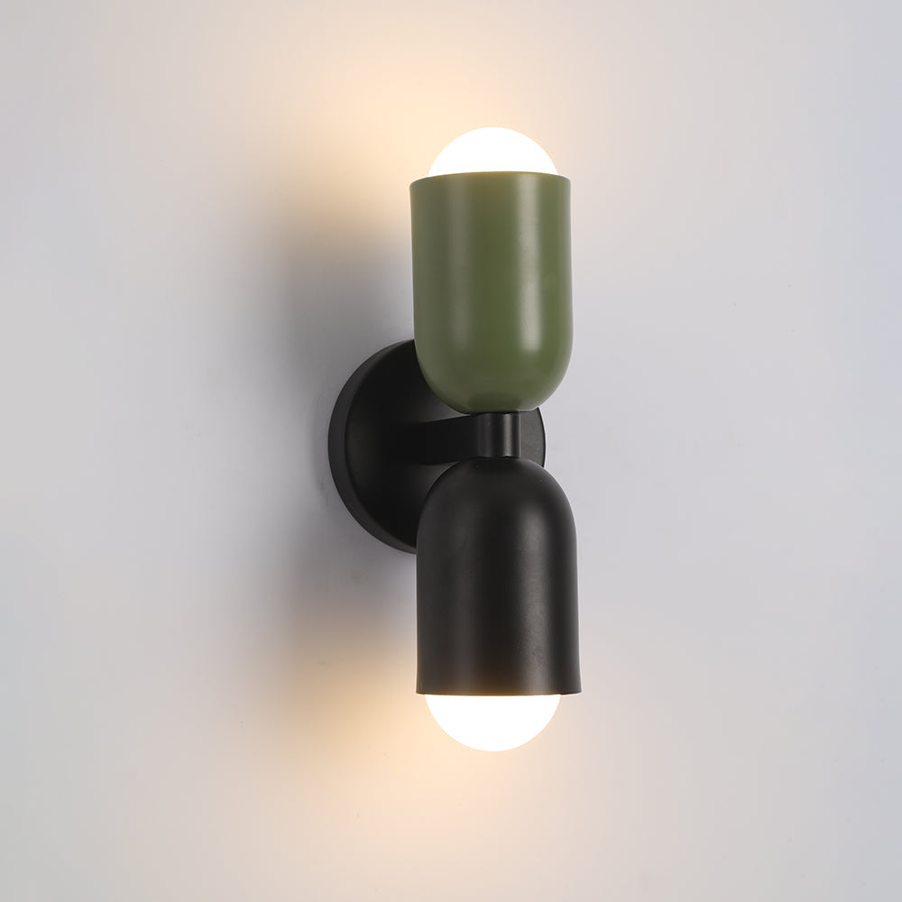 Dark grey metal LED cylinder accent lamp, industrial modern aesthetic.