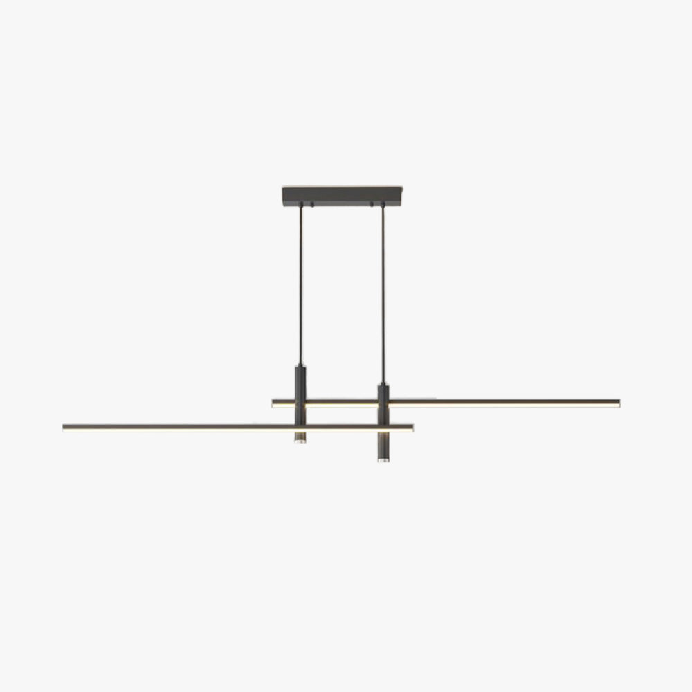 Modern black linear pendant light for kitchen island. Adjustable LED, sleek design, ideal for dining areas.