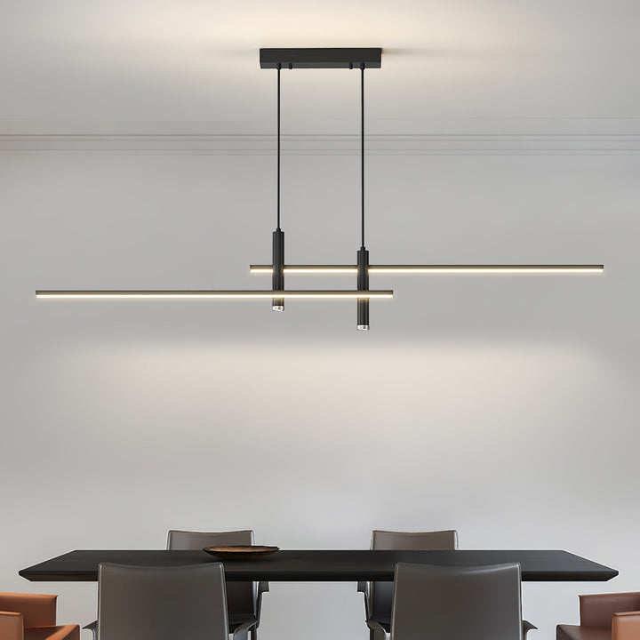 Sleek black linear pendant for modern kitchens. Adjustable height LED, ideal for dining spaces.