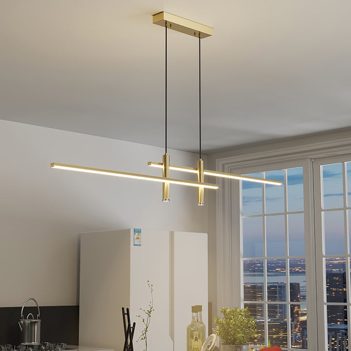 Modern linear pendant light in black. Adjustable LED for kitchen islands, sleek dining room lighting.