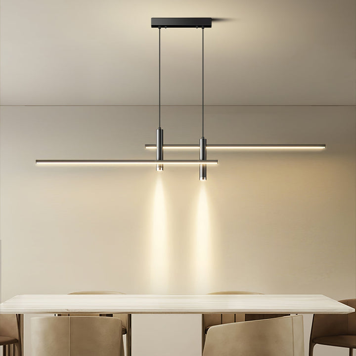 Elegant gold linear pendant light. Adjustable LED for dining areas, modern kitchen island lighting.