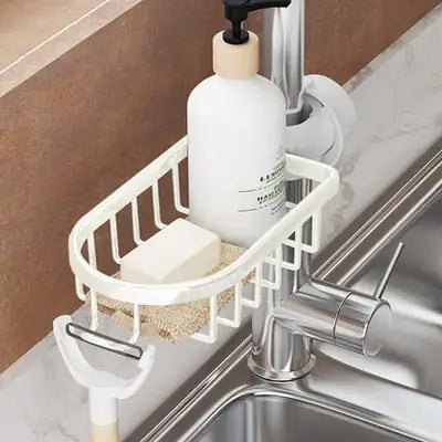 Black shower caddy organizer with integrated hooks for ample shower storage, ideal for bath accessories.