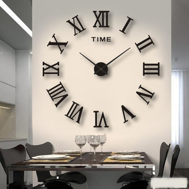 Unique modern black wall clock, a striking quartz timepiece for contemporary spaces.