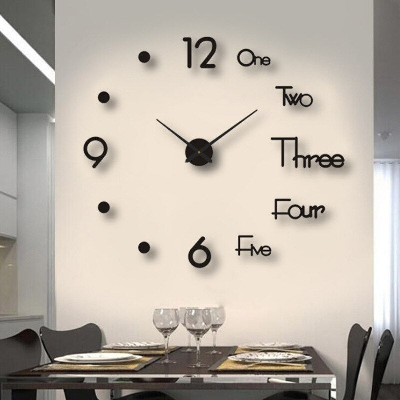Round black quartz statement wall clock, perfect contemporary piece for home decoration.