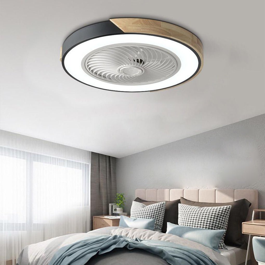 Energy-efficient bladeless ceiling fan with bright LED light, quiet operation, and convenient remote control.