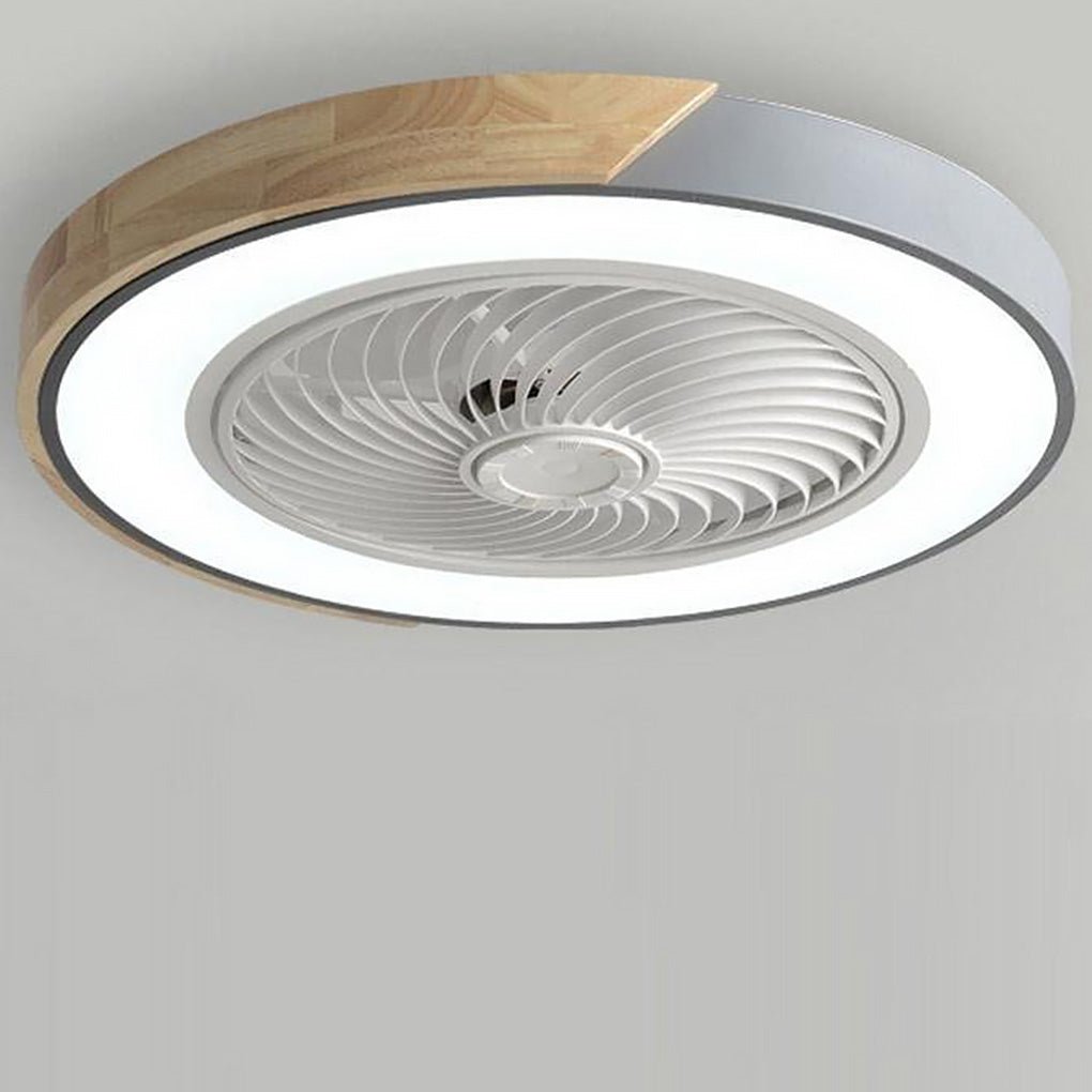Indoor flush mount bladeless ceiling fan with LED light & remote, perfect for modern home lighting.