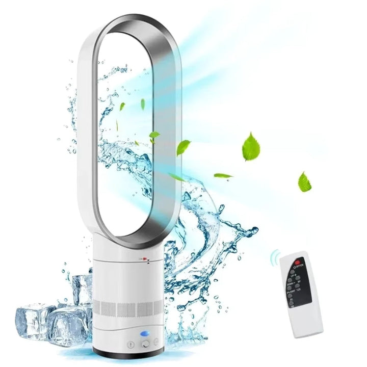 Modern bladeless tower fan for safe, quiet, oscillating home airflow & energy-efficient cooling.