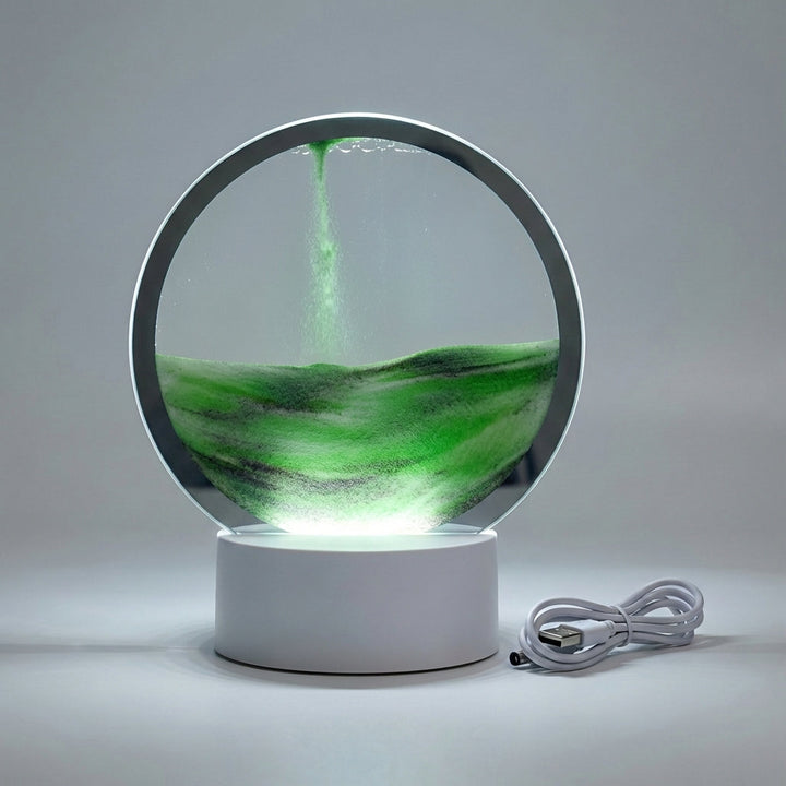 Captivating circular sand lamp with LED lighting. A modern decorative accent for ambient home decor & relaxation.