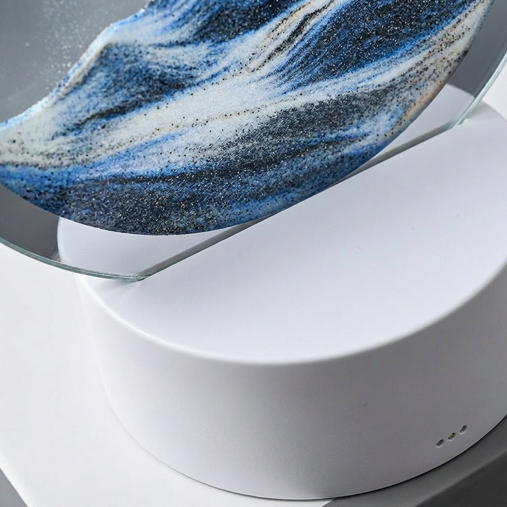 Mesmerizing LED sand motion lamp, a modern circular desk lamp & home decor piece. Ideal relaxation gift.
