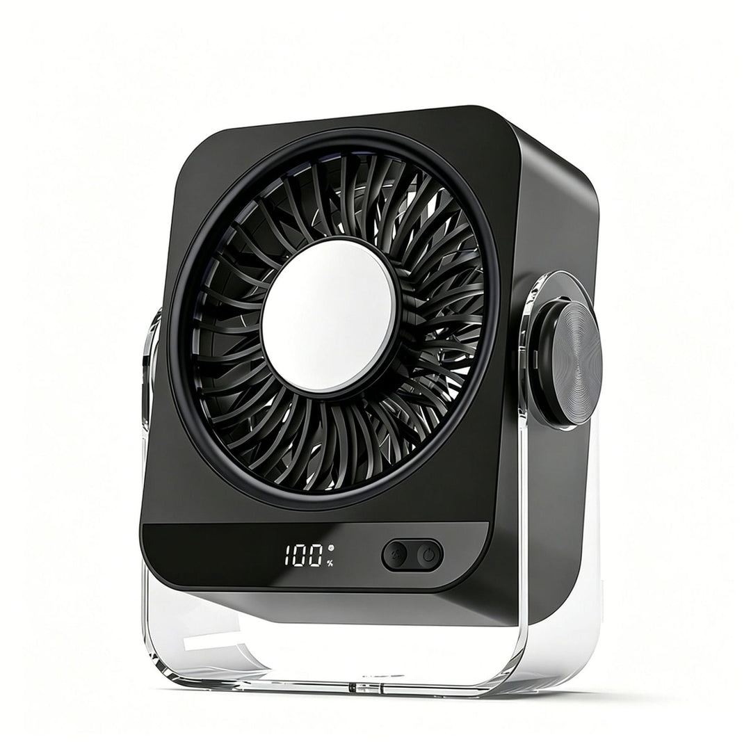 Sleek white touch control desk fan provides quiet, adjustable airflow for personal home or office use.