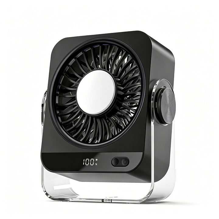 Sleek white touch control desk fan provides quiet, adjustable airflow for personal home or office use.