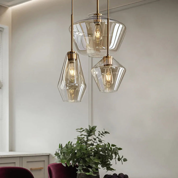 Sparkling modern diamond glass pendant light adds elegance to interiors.