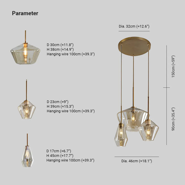 Contemporary clear glass pendant light with diamond design.