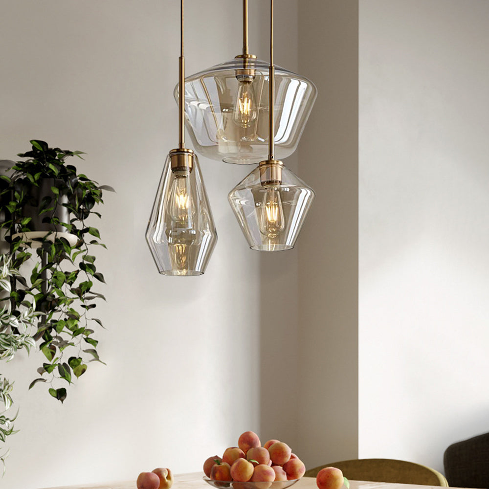 Clear glass modern diamond pendant light for living rooms.